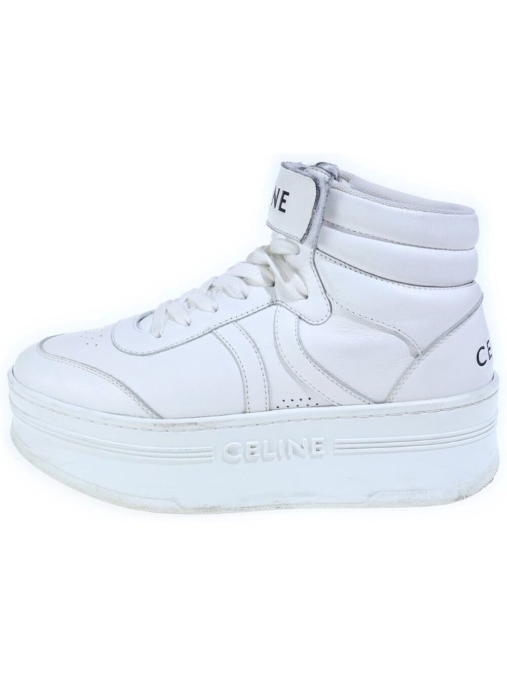 Celine Block Sneakers Thick Sole Low Cut Leather White